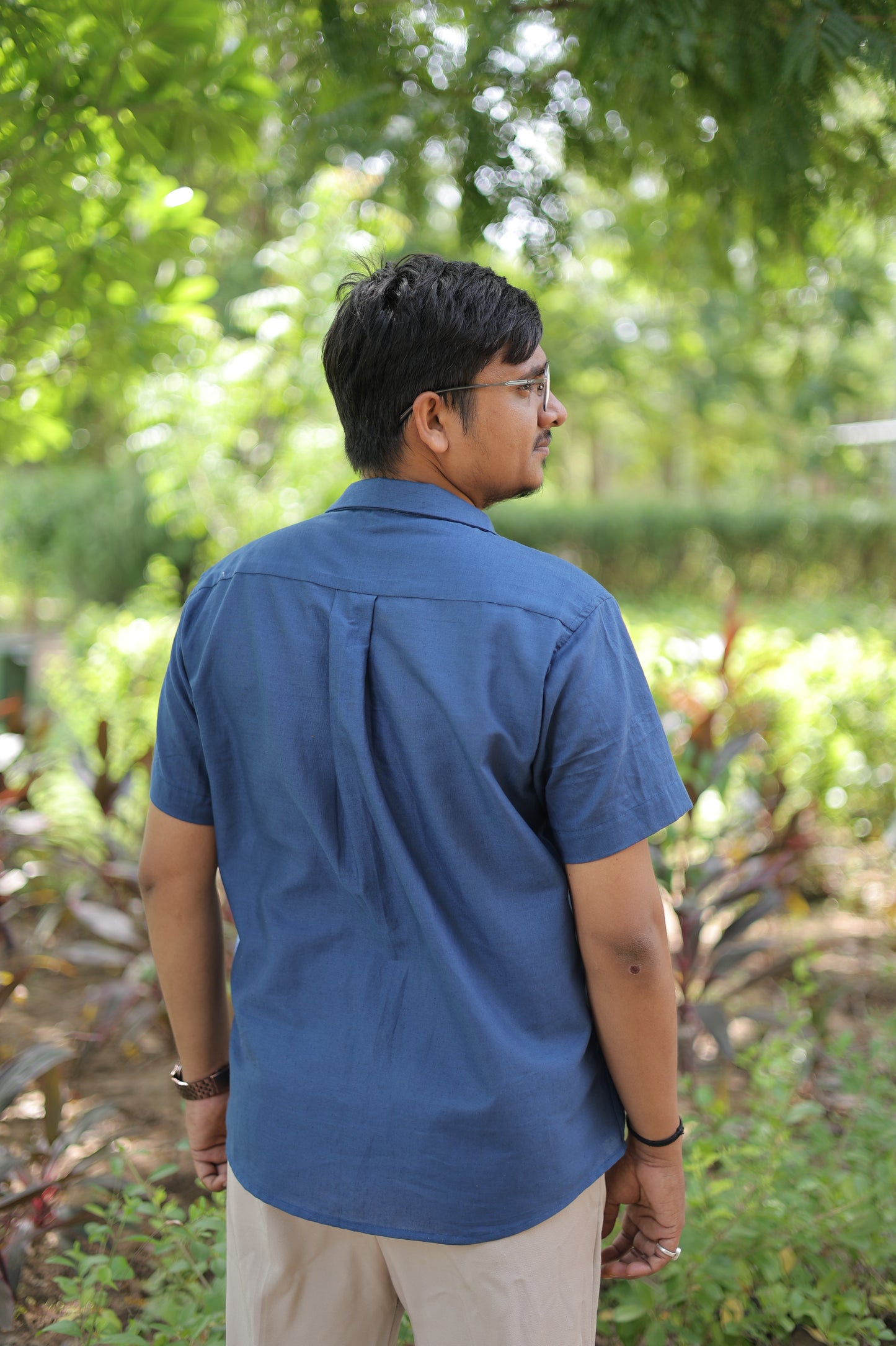 Midnight Blue Dual Pocket Cotton-Linen Shirt