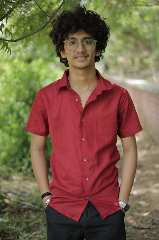 Crimson Red Cotton-Linen Shirt